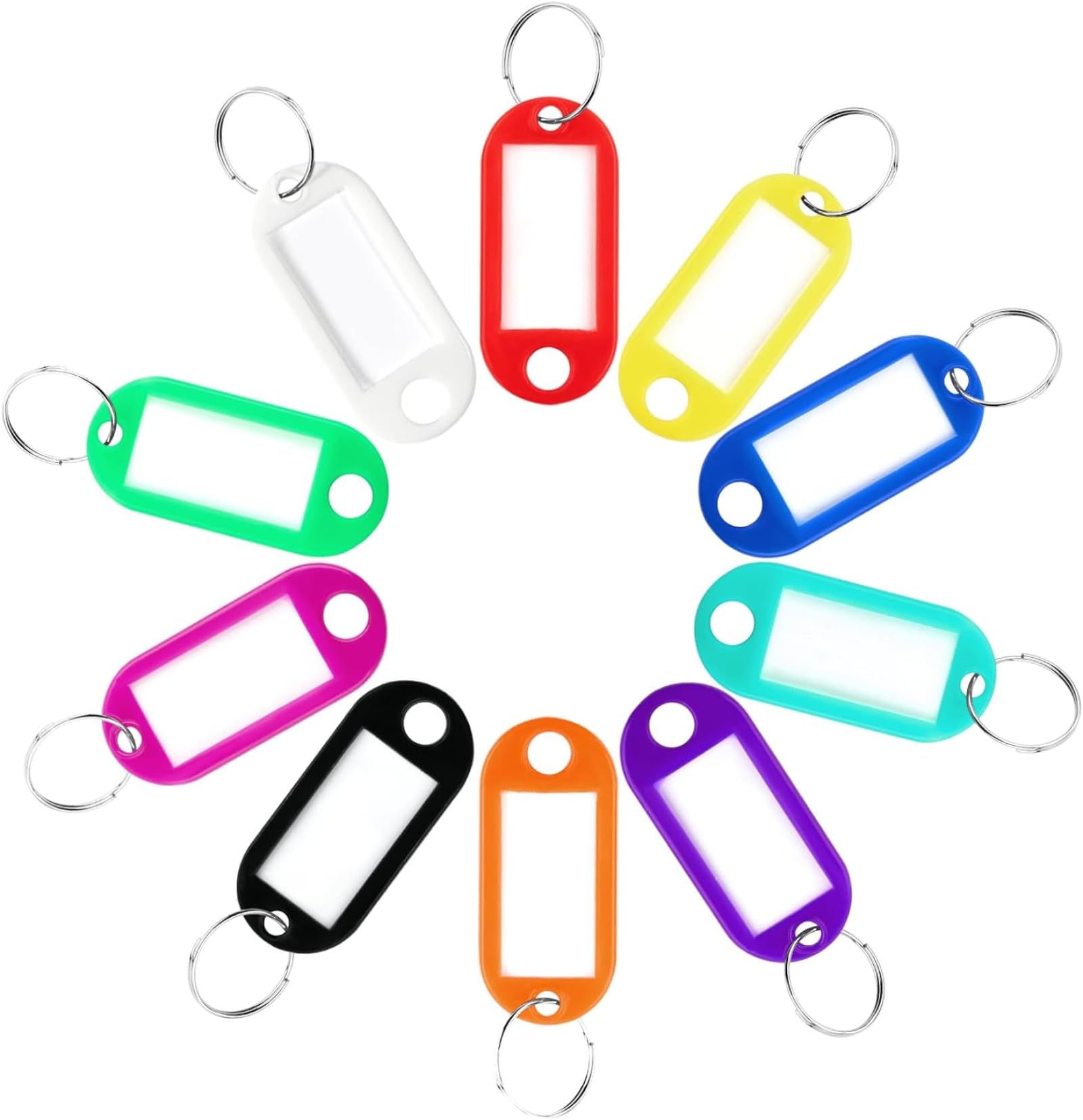 SayfuR Pack of 10/20/30/40 Pcs Multicolor Keyring & Keychain with Name Tag Labels Plastic Multicolor Assorted Keychain with Two Side Id Label and Split Ring for Office, Home Key