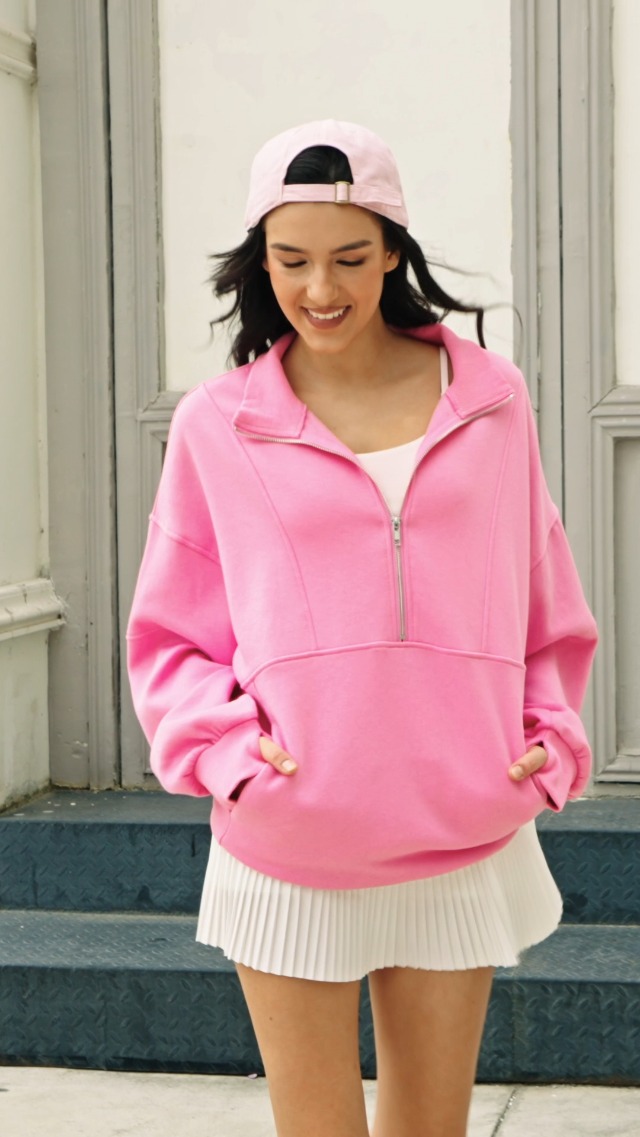 Fisoew Women's Half Zip Sweatshirts Fleece Stand Collar Long