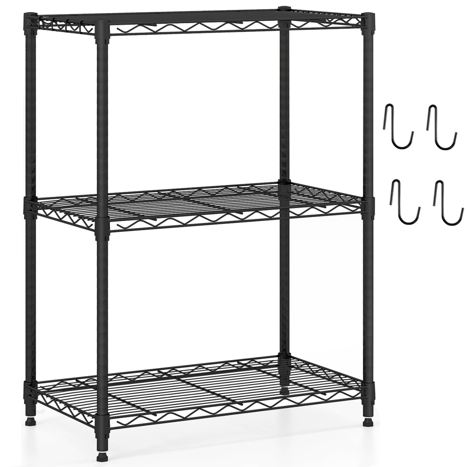COSTWAY 3/4/5/6-Tier Metal Shelving Unit, Adjustable Wire Storage Shelves with V-shaped Shelving Rack & 4 Hooks, Narrow Utility Storage Shelf for Home Kitchen Garage (59 x 34 x 79cm, 3)