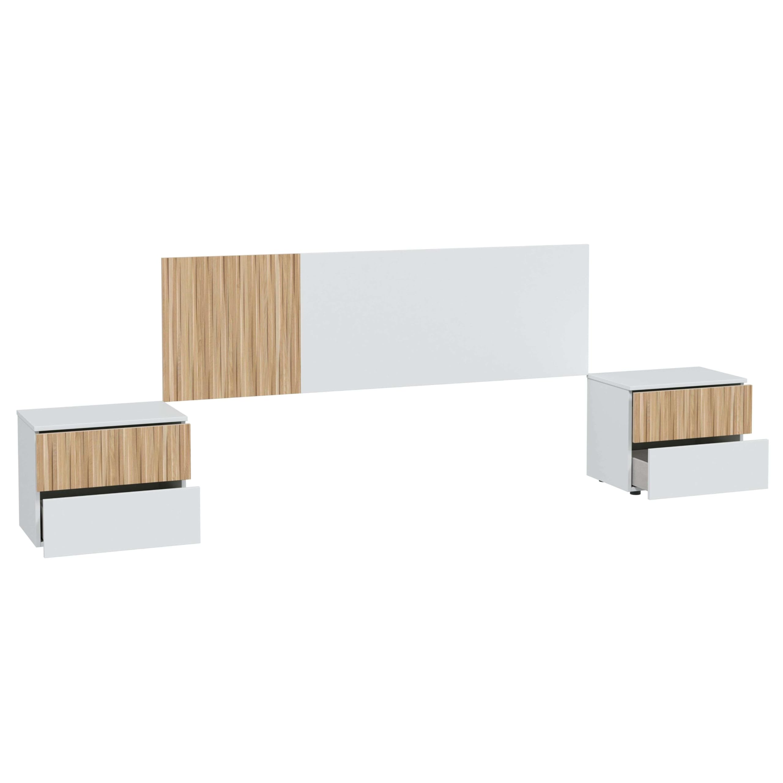 Pack Muebles Dormitorio Matrimonio Ethna Completo Moderno Color Roble Natur y Blanco