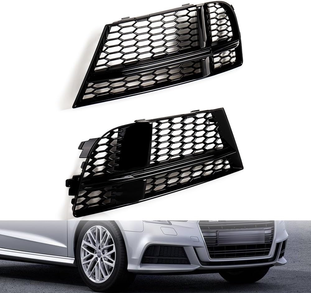 Astra Depot Left Right Front Lower Bumper Air Flow Grille Compatible for 2016-2020 Audi A3 8V S-Line Sedan Sportback Convertible 8V3807681ABESM 8V3807682NESM