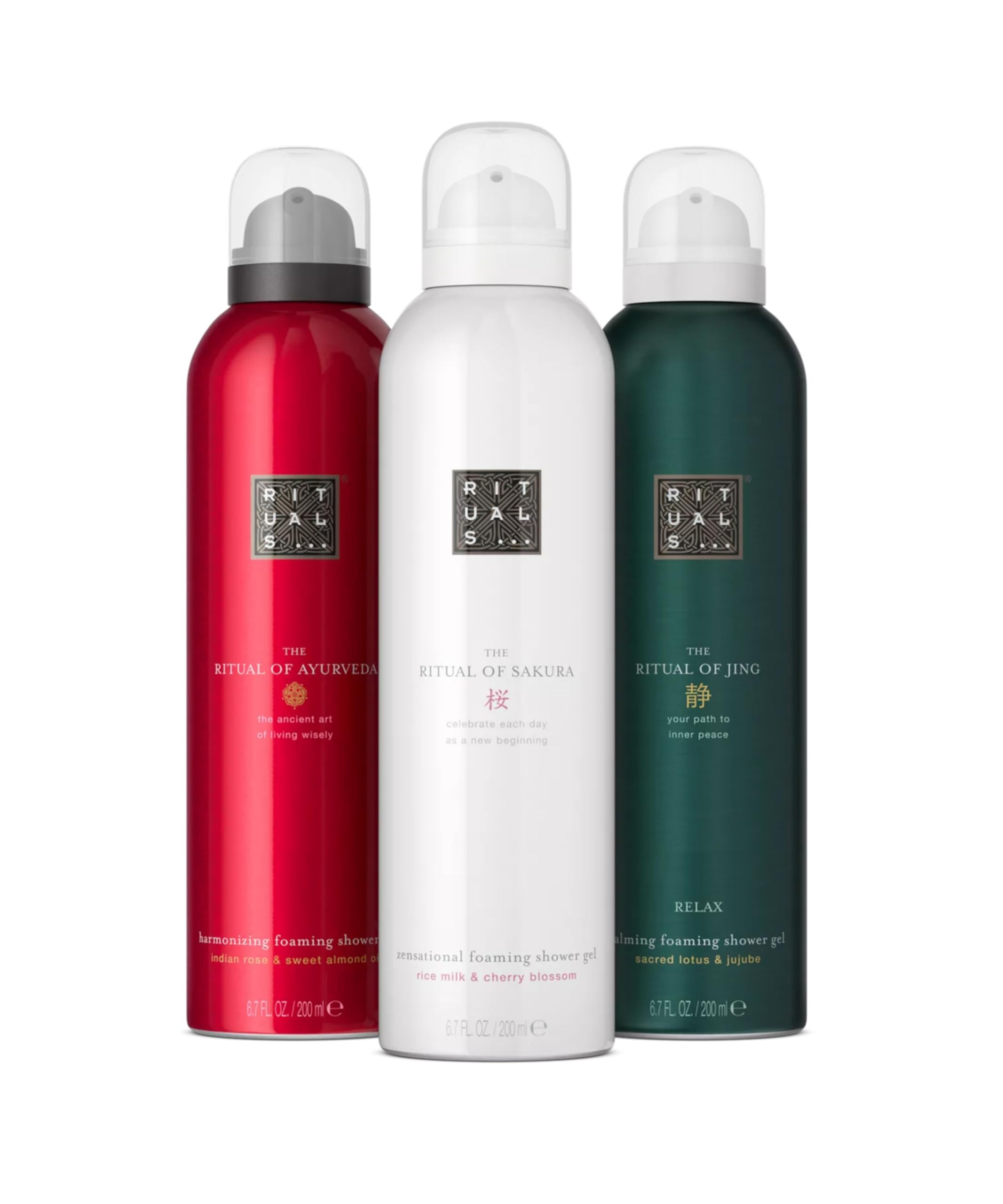 RITUALS The Rituals of Sakura, Jing & Ayurveda Pack ahorro – Set de regalo con 3 geles de ducha reparadores, nutritivos y energizantes – Gel de ducha - Value Pack 3 x 200 ml