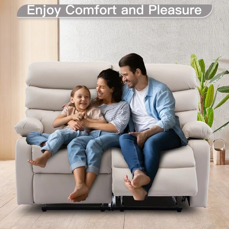 Image of Recliner Sofa 2 Seater | 2 Seater Sofa Recliner Loveseat Reclining Chair with Footrest Color Cream White (Cream)