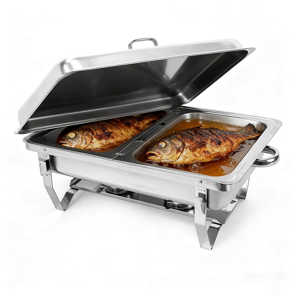 Chafing Dish INOX - Aparador calefactor de platos de acero inoxidable rectangular para aparador de restaurante Pique Nique, depósito de combustible, marco plegable (55 x 35,5 x 26 cm (2 piezas) (2))