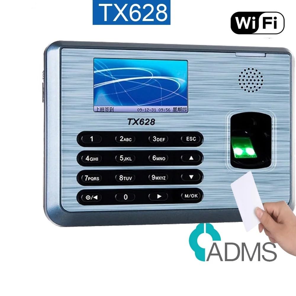 Reloj de control horario, Máquina de control asistencia TX628 Servidor web TCP/IP Registro tiempo con huellas dactilares Opcional para pequeñas empresas(Basic function,1)