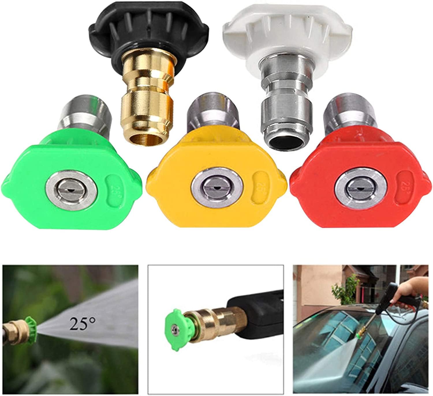 Końcówki do myjek ciśnieniowych Końcówki dysz do myjki ciśnieniowej 4500 PSI, uniwersalne różne stopnie (0,15、25、40、mydło) 1/10.2 cm szybkie połączenie, końcówki dysz myjki elektrycznej, zestaw