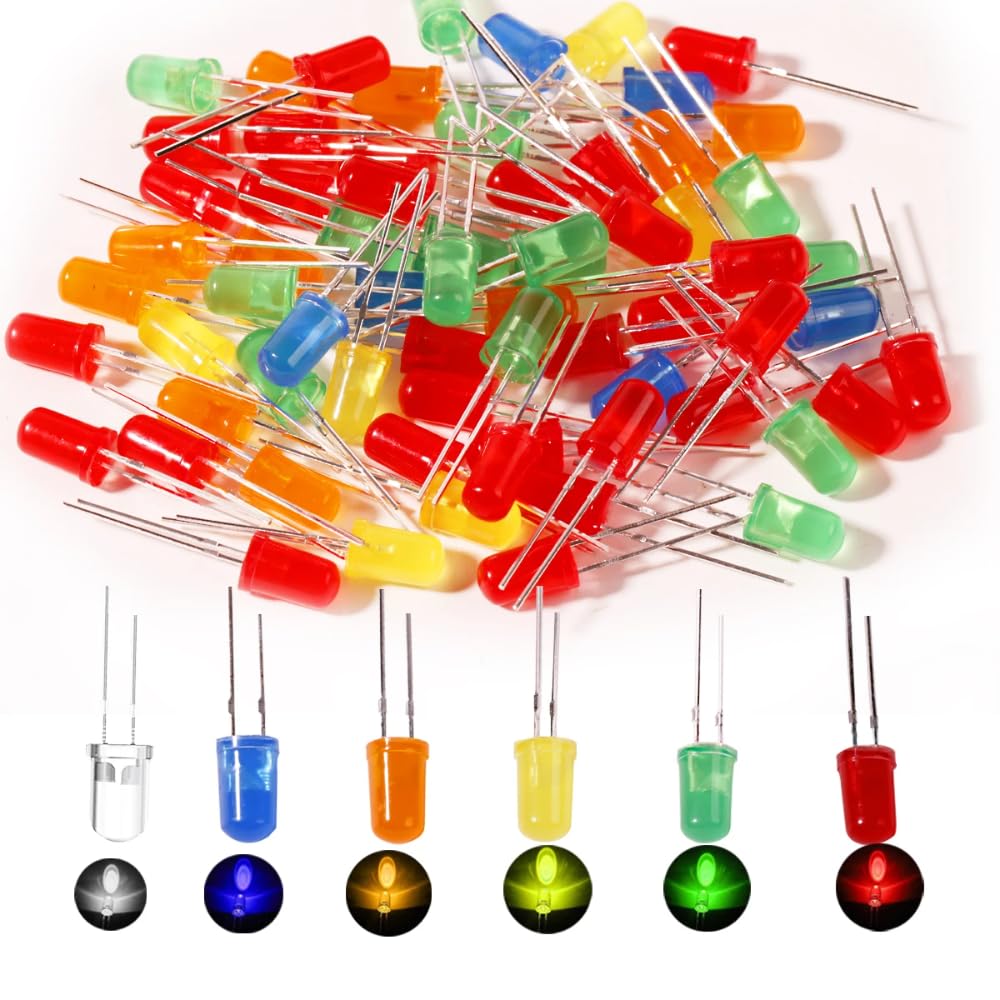 DollaTek 300 szt. 3 mm 5 mm ró?ne kolory 2-pinowe rozproszone diody LED elektroniczne cz??ci w 5 kolorach