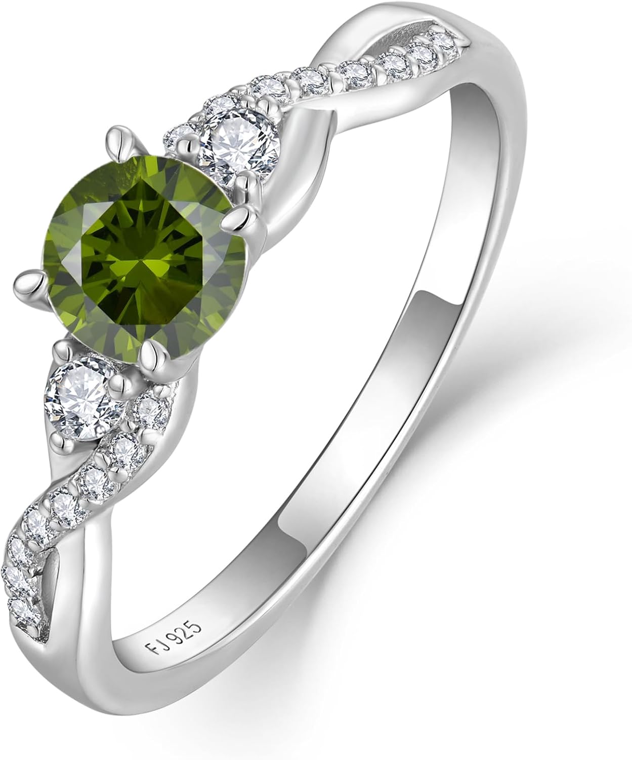 FJ Promise Rings for Her 18K White Gold Plated 925 Sterling Silver Engagement Anniversary Wedding Eternity Ring Birthstone Jewelry for Women