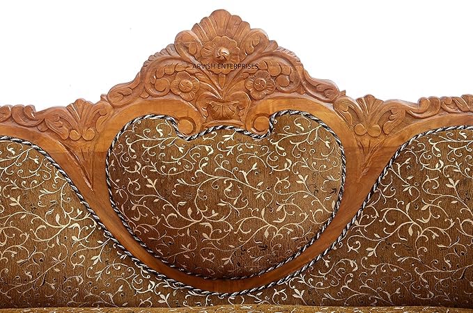 Image of Luxury Antique Sofa Set in a Classic Living Room Setting Solid Teak Wooden Five Seater Sofa Set with Cushion for Living Room | Honey Brown Finish | 208D x 76W x 119H cm (Design5)