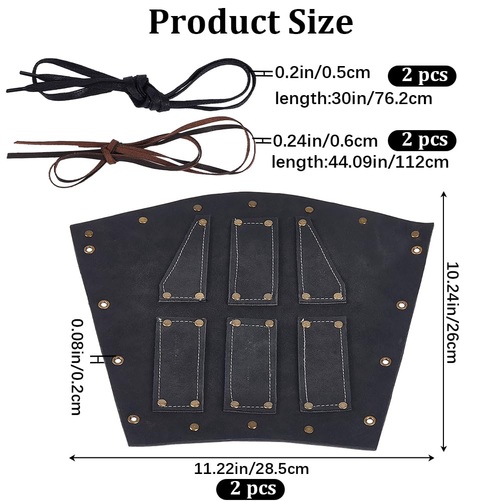 GORGECRAFT 2PCS Black Archery Bracers Nordic Renaissance Leather Arm Guards Retro Leather Gauntlet Wristband Suede imitation leather Cloth Decoration Arm Armor Cuff for LARP Knight Cosplay Costumes - Image 2