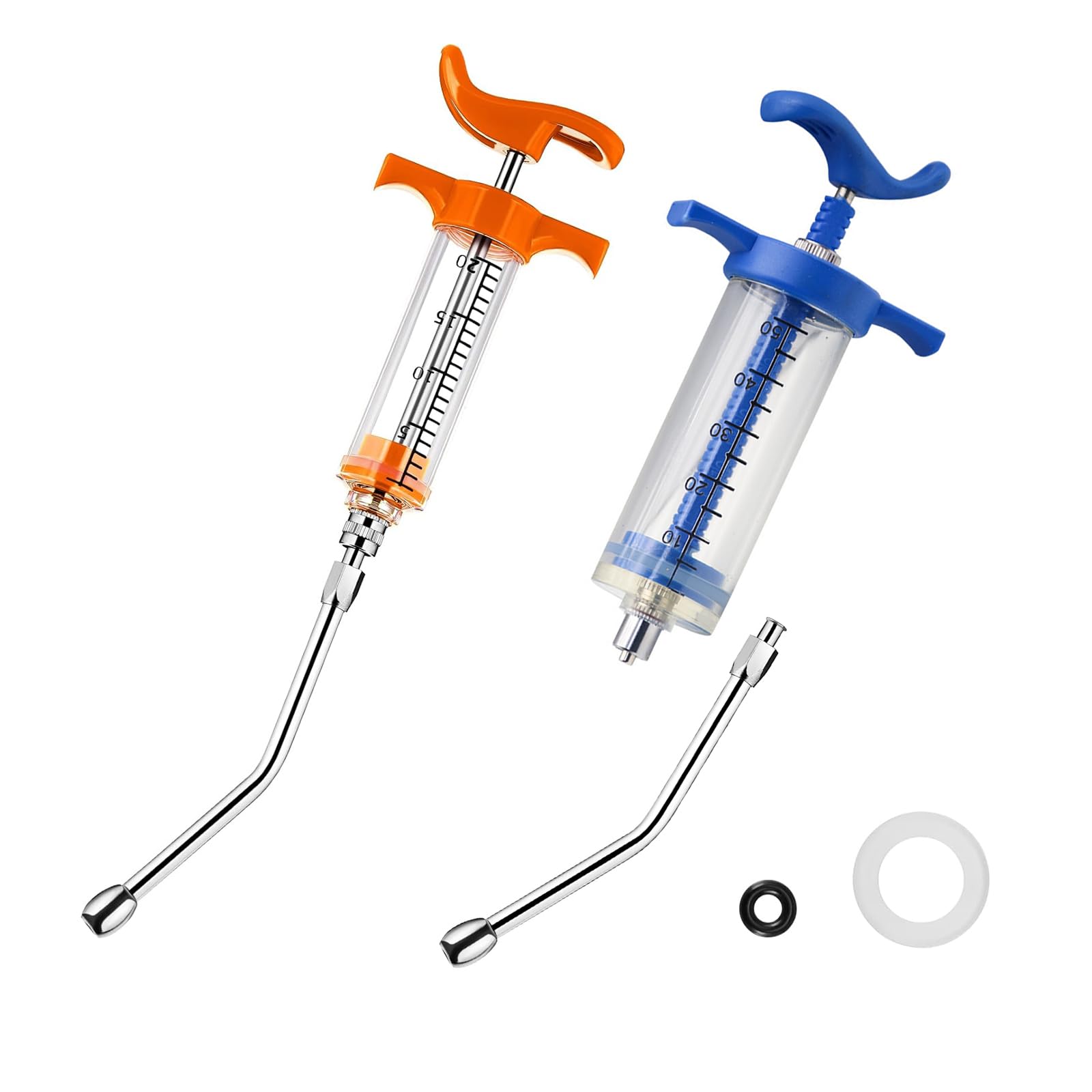 Lot de 2 seringues de chèvre réutilisables, 2 buses de pulvérisation réglables pour oiseaux, bétail, mouton, chèvre, cheval, cochon, chien (20 ml + 50 ml)