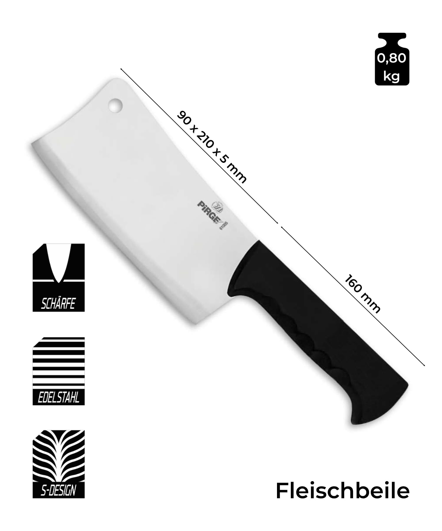 Pirge Set di coltelli da macellaio, 6 pezzi: coltelli da macellazione - coltello per disossare - acciaio per affilare - coltelli da cucina professionali in acciaio inossidabile