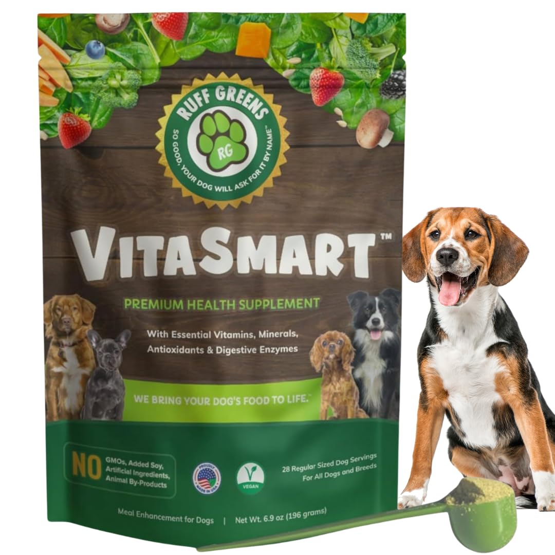RUFF GREENSDog Food Topper, Hip & Joint Supplement for Dogs - Probiotics Digestive Enzymes Powder for Mobility Support, Essential Vitamins & Minerals, 6.9 Ounce