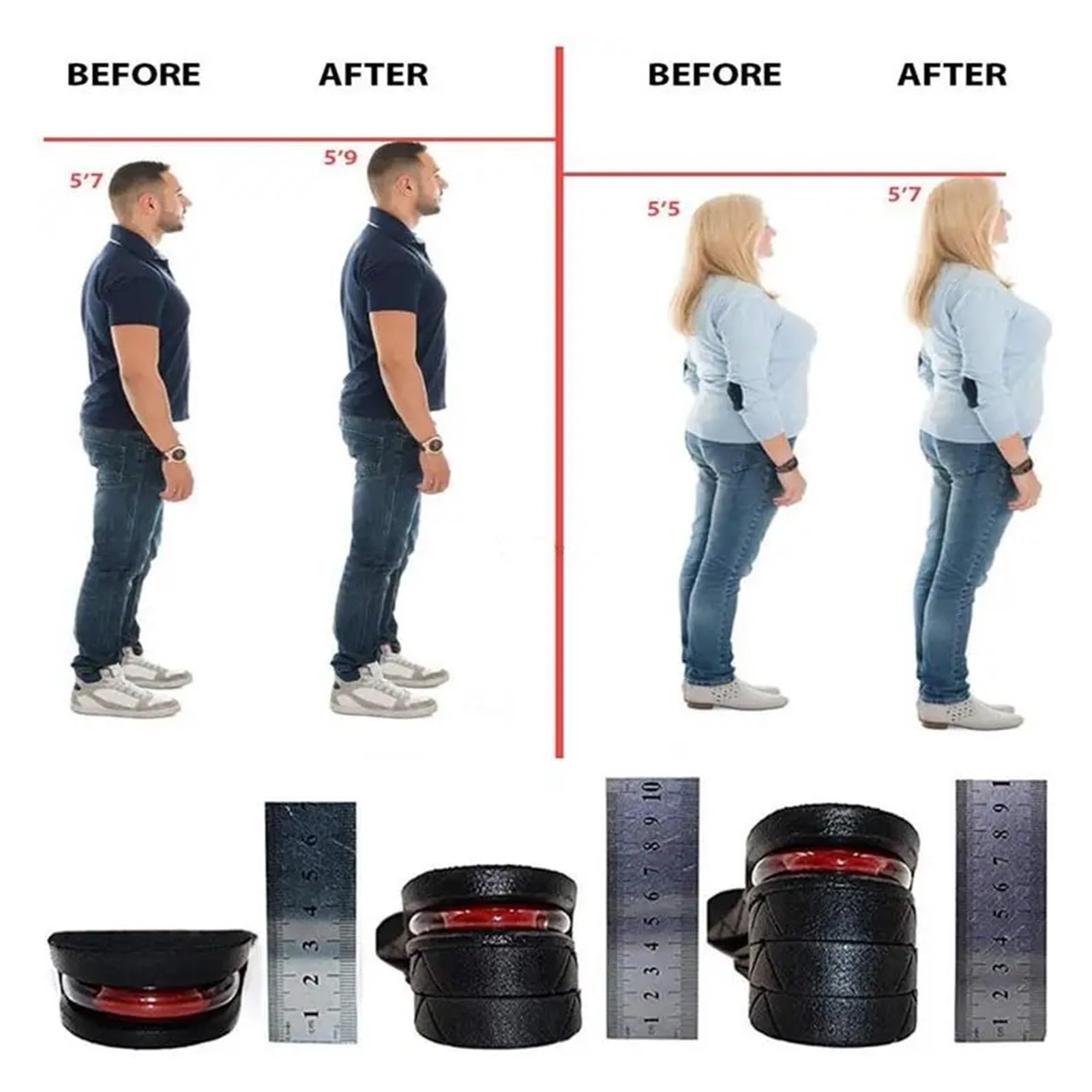 Plantillas for aumentar la altura, cojín de aire for zapatos, inserto de elevación for hombres y mujeres, plantilla Invisible Variable de 3-9cm, almohadilla de soporte for taller de corte ajustable(9C