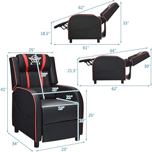 Miniatura 3 de BUSHLY - Silla reclinable ajustable para juegos, sofá individual de masaje estilo carreras con reposacabezas y almohada lumbar, sillón reclinable de