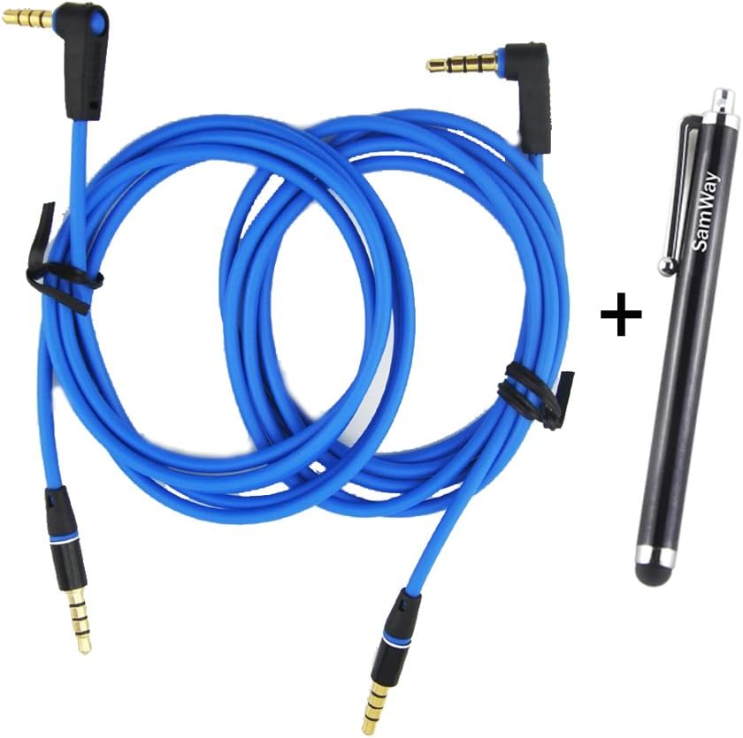 SamWay 2PCS 3.5mm Right Angle 800 AUX Cable Cord for Beats Dr. Dre Studio iPhone Blue Color
