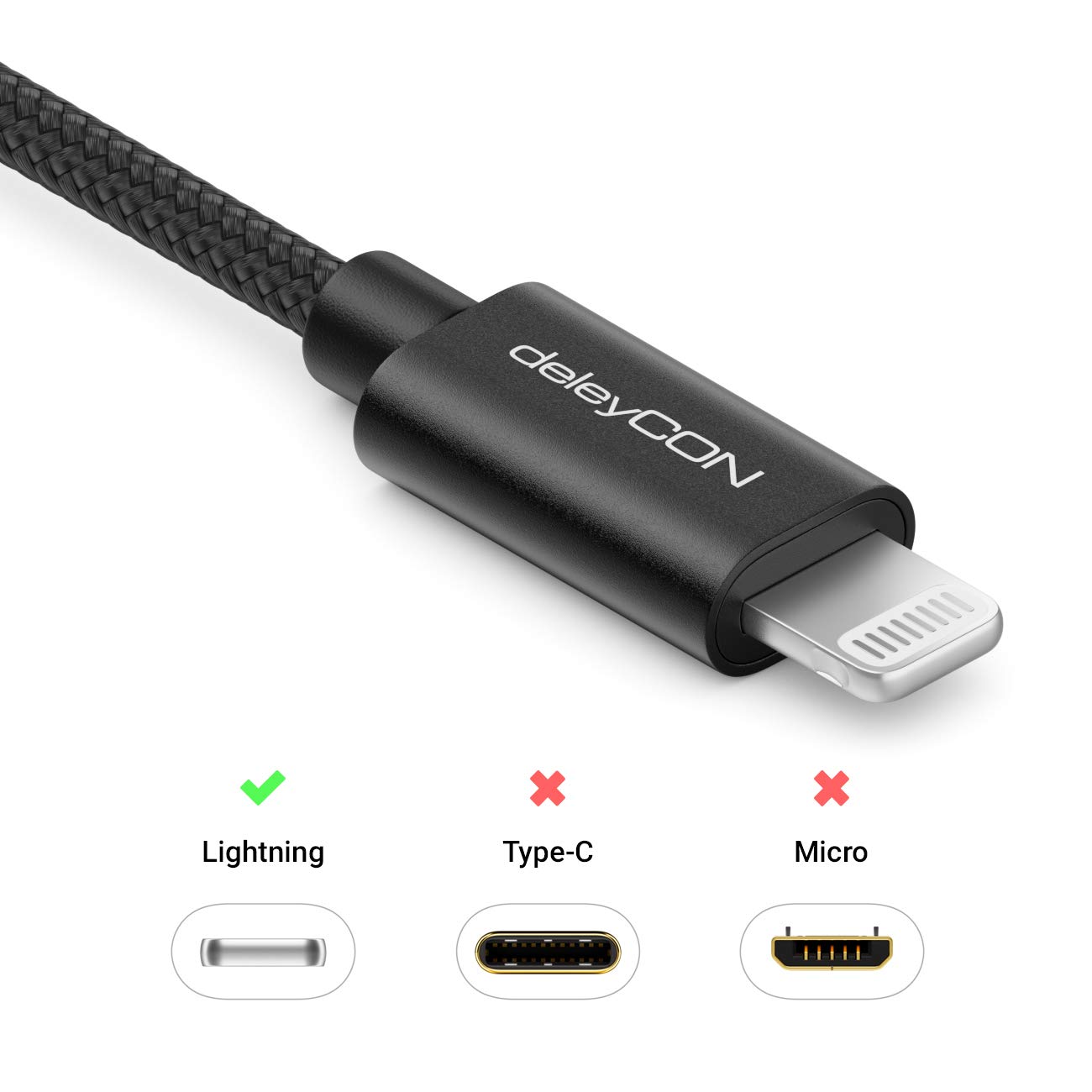 deleyCON 0,15m Lightning 8 Pin Cavo di Ricarica USB Apple MFI per iPhone 14 Pro Max - Nero