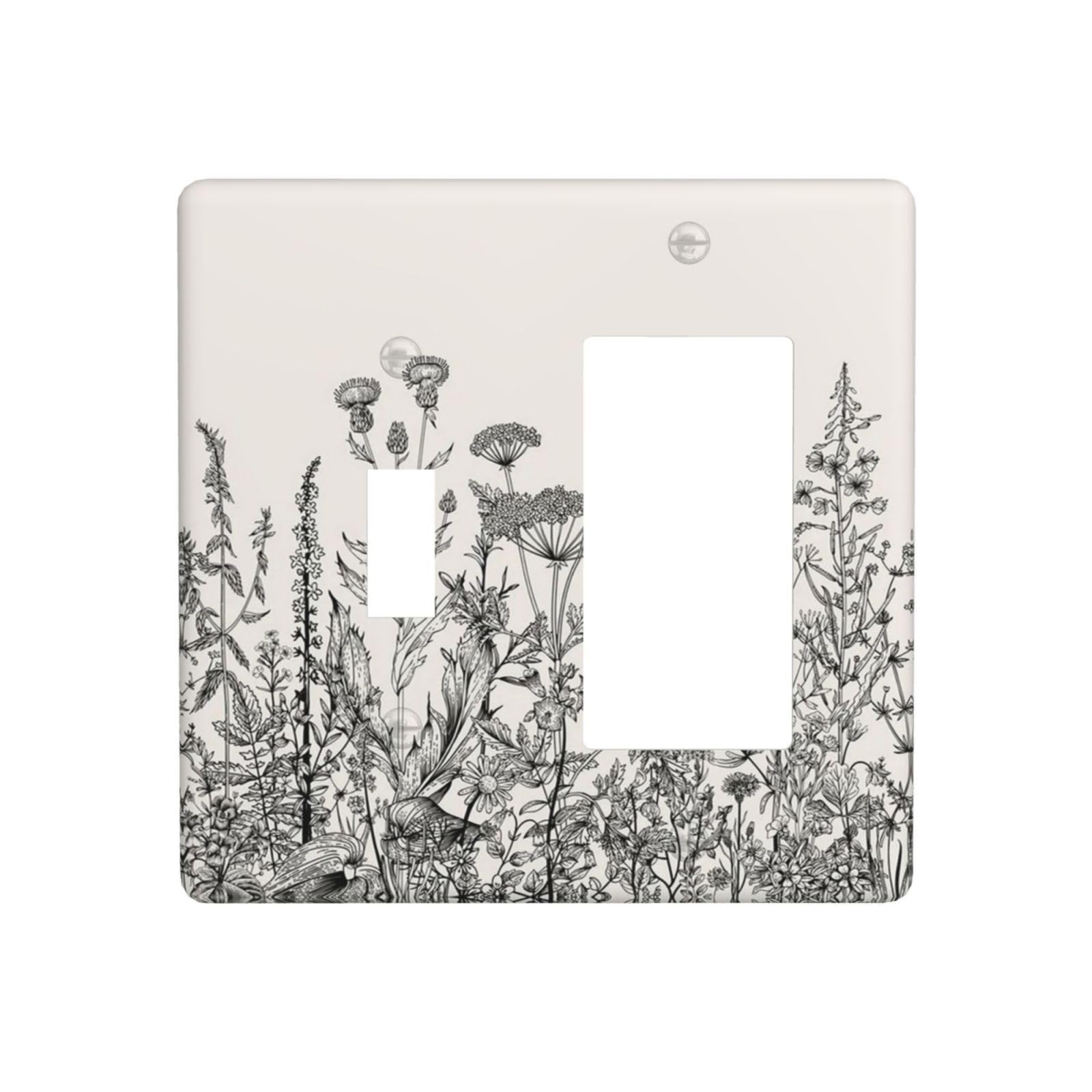 LOLREAI Decorative Outlet Covers Vintage Sketch Wildflower Monochrome Botanical 2 Gang Light Switch Cover Plate Single Toggle 1 Rocker Wall Plates Electrical Switch Plate Covers for Home Decor