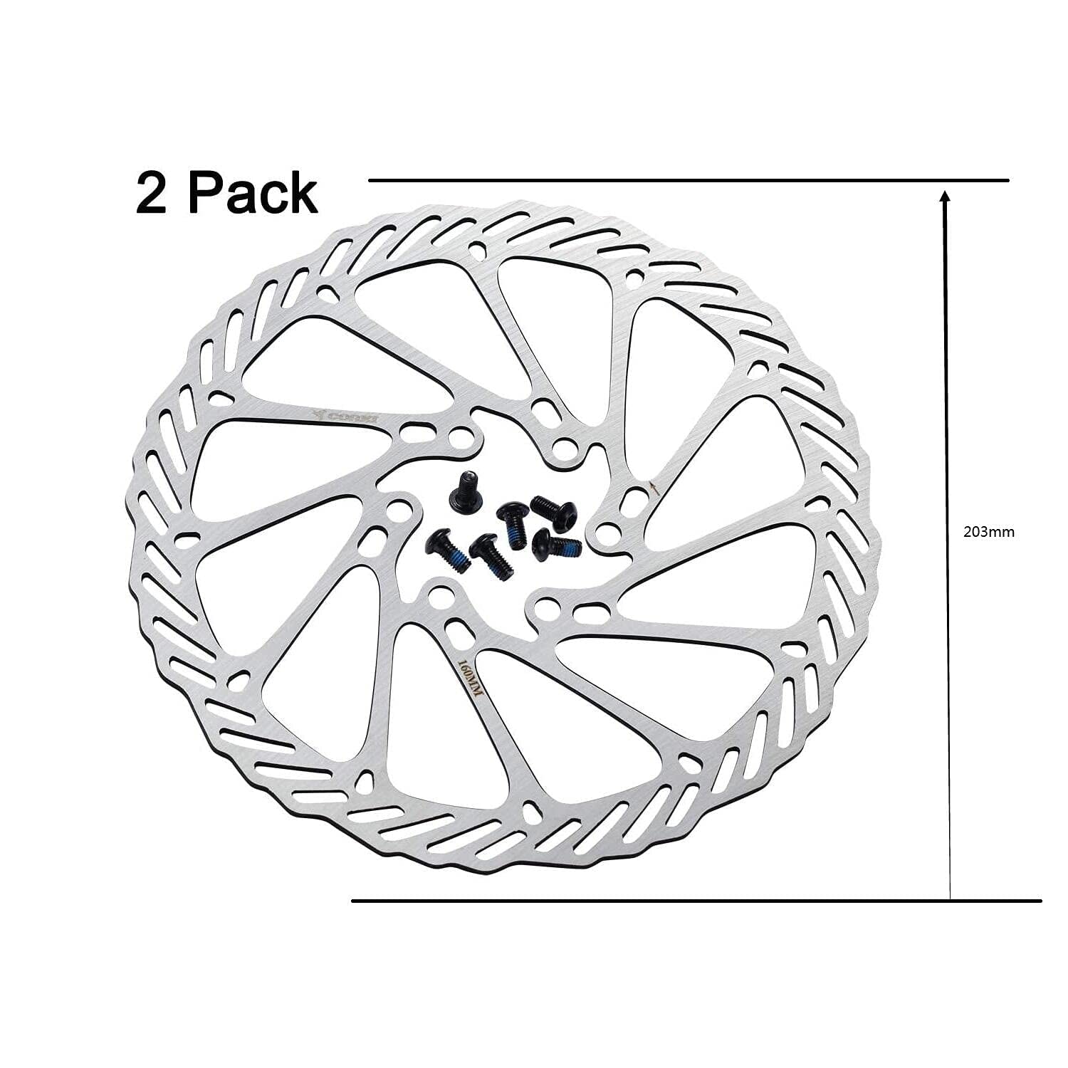 PLATTBK Freni a Disco MTB 160mm/180mm/203mm Acciaio Inox Dischi Freno Bici Rotore 6 bulloni per Strada Mountain Bike BMX 2 Pezzi