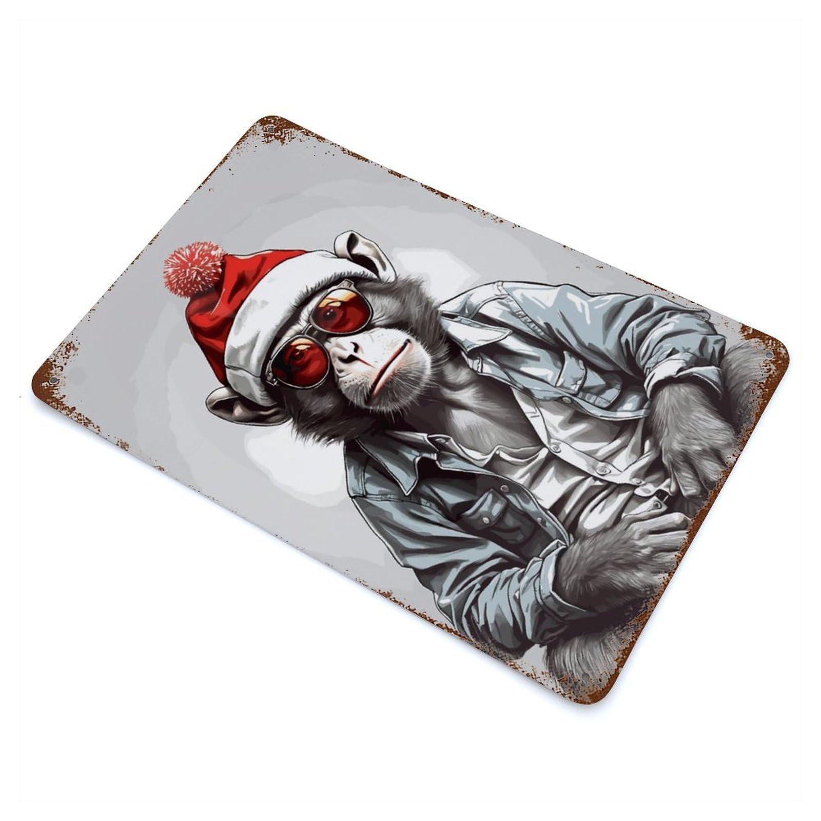 Monkey Christmas Decorative Tin Sign 11.8"x7.9", Ideal for Cafe, Home Bar And Lounge Decor