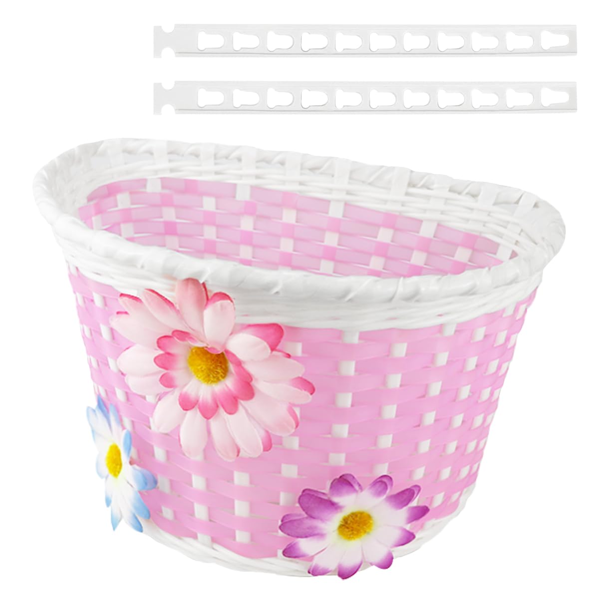 Kid Bike Basket, Flower Style Plastic Scooter Bike Basket Cute Bike Front Handlebar Basket Bike Accessory for Outdoor Cycling