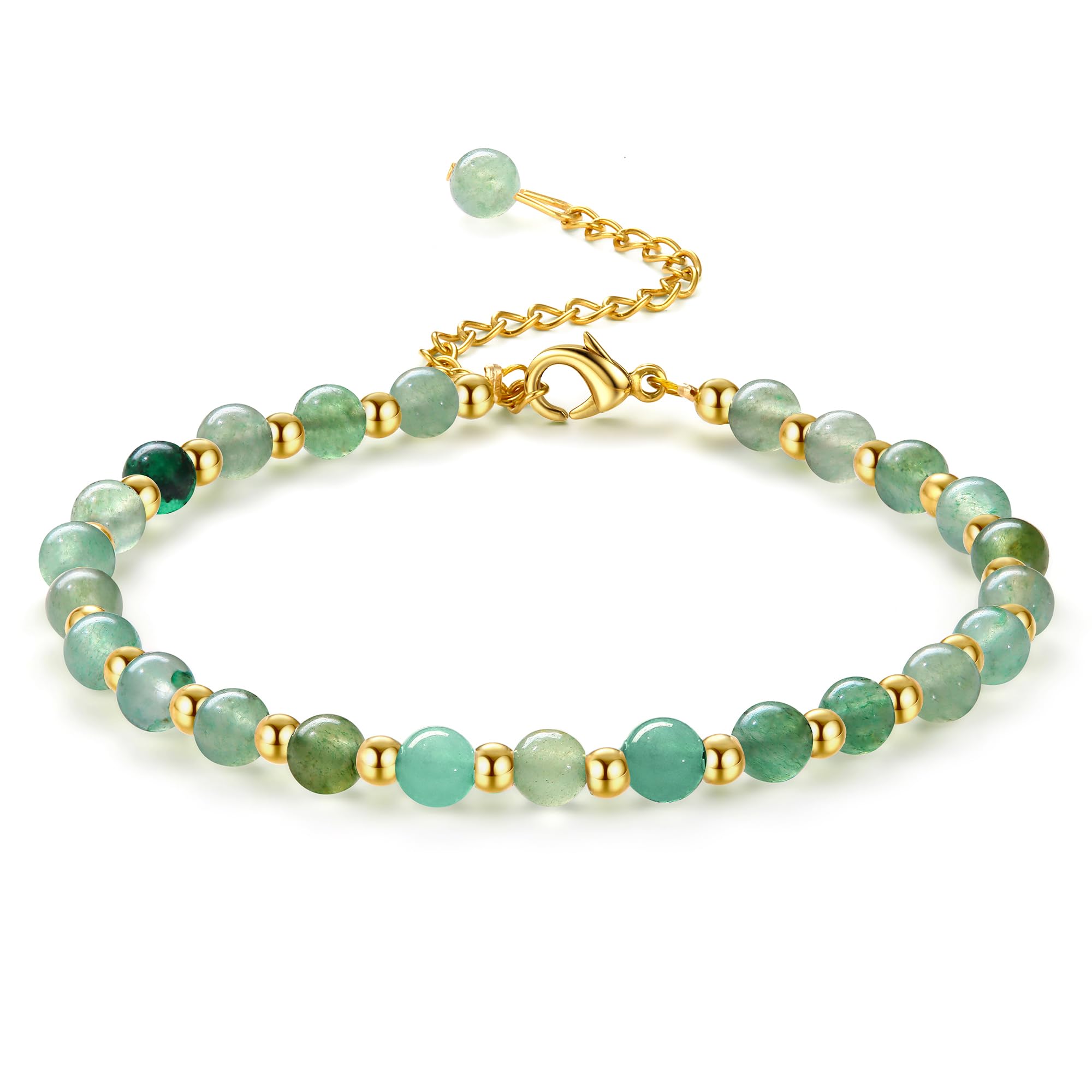 YCTTKDD Pulseras de Cuentas para Mujeres y niñas: Piedra Natural de 5 mm, Cuentas de Acero Inoxidable de 3 mm, joyería Boho de Cristal chapada en Oro Ajustable con Caja de Regalo