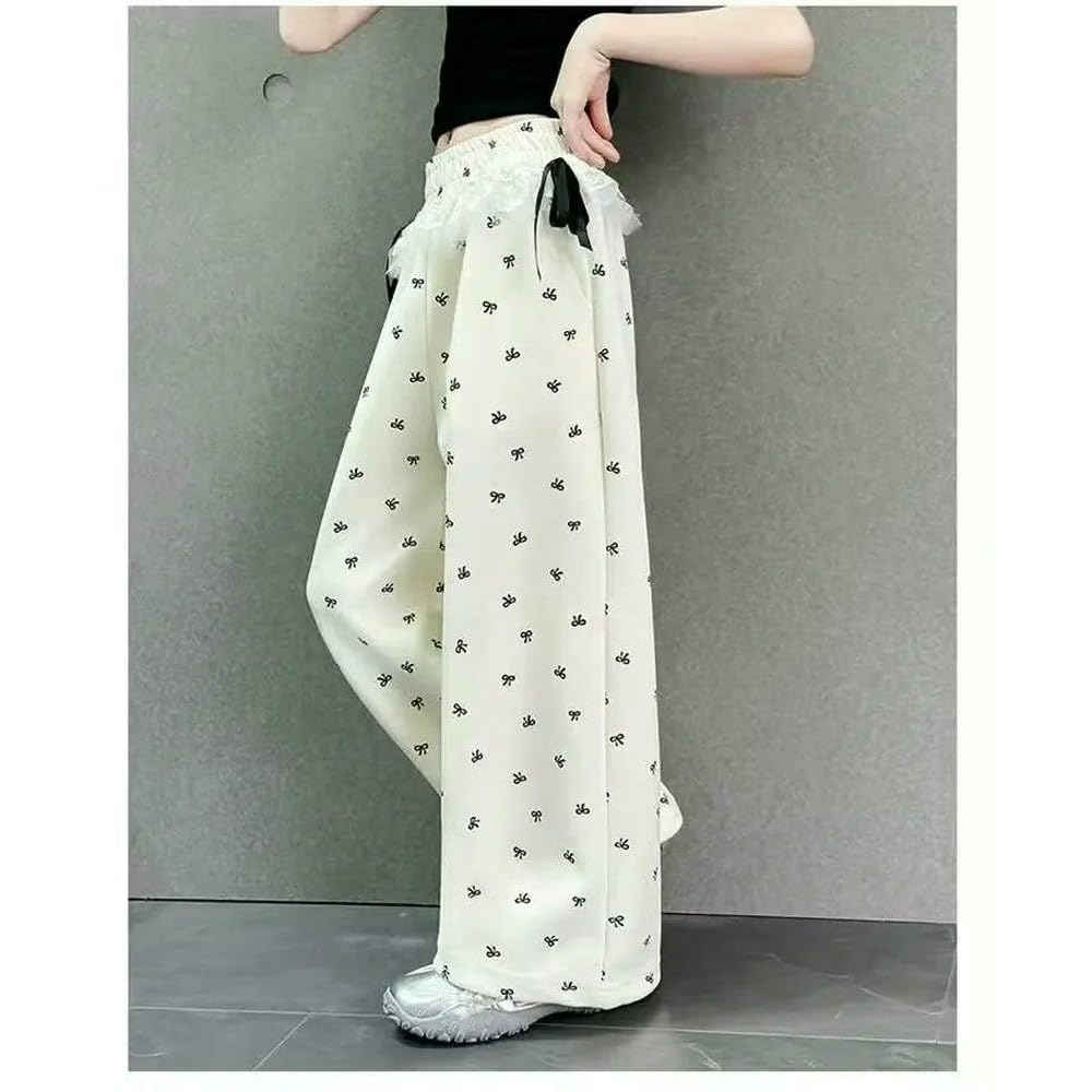 GLDFW Pantaloni estivi da ragazza a gamba larga sottili con nodo casual vestibilità ampia abbigliamento per bambini in fibra di poliestere elastico in vita pantaloni lunghi