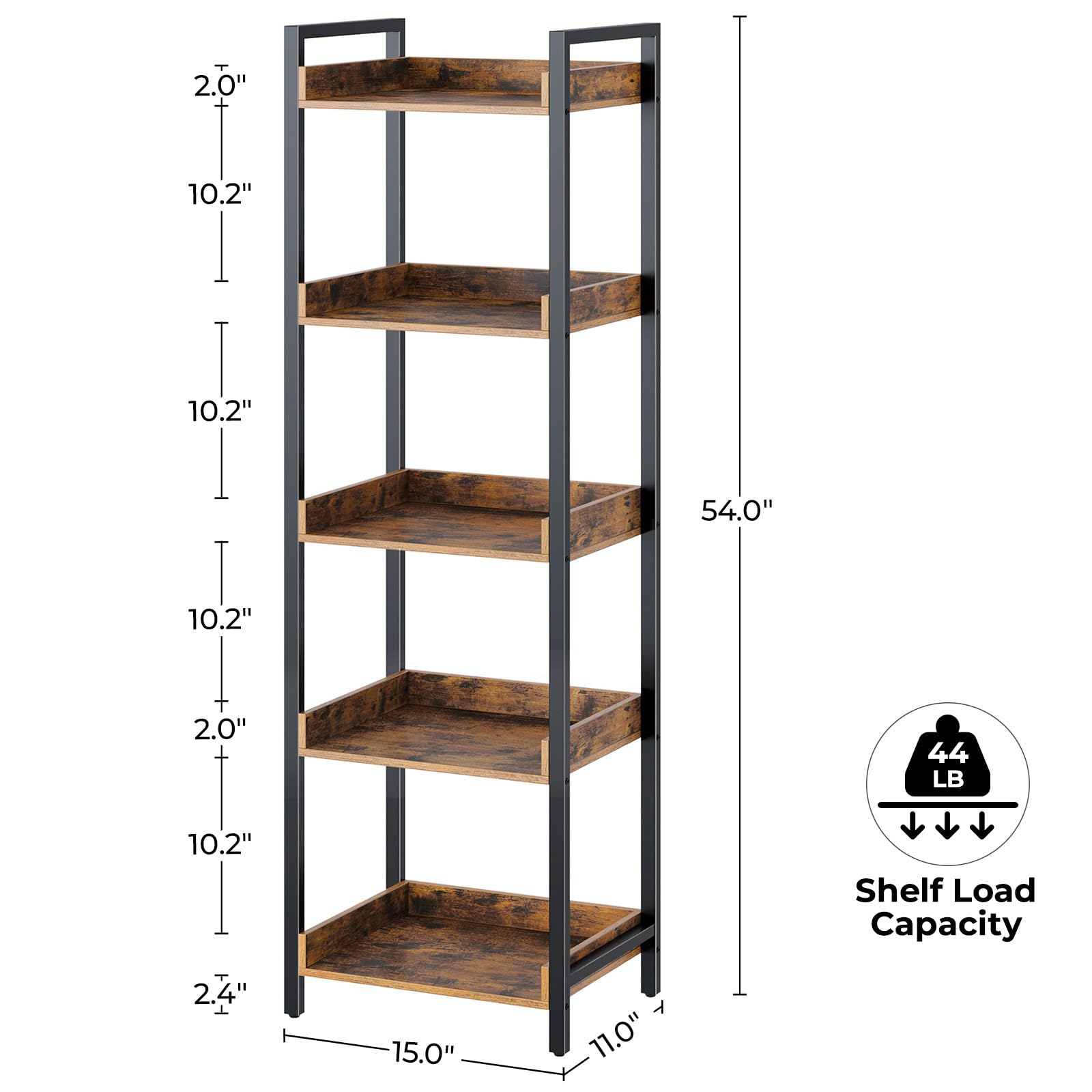 Rolanstar 5-Tier Narrow Corner Wooden Storage Bookshelf