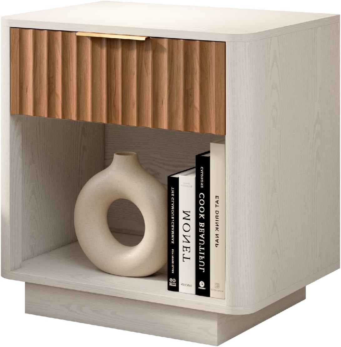NEWOWNDS End Table, White End Table with Drawer, Night Stand, Side Tables with Storage, Living Room, Living Room Wood Nightstand, White Oak