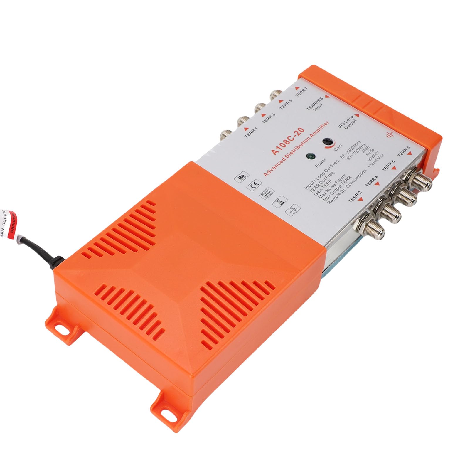 Pyhodi Amplificateur de Distribution D'antenne TV 8 Way Way avec Cascade de Boucle IRS, Filtre 4G LTE, 8 Sortie, Faible Bruit, Gain 20 DB, Classe 3 Rouge, Sortie Maximale 90 DB, (Plug UE 220-240V)