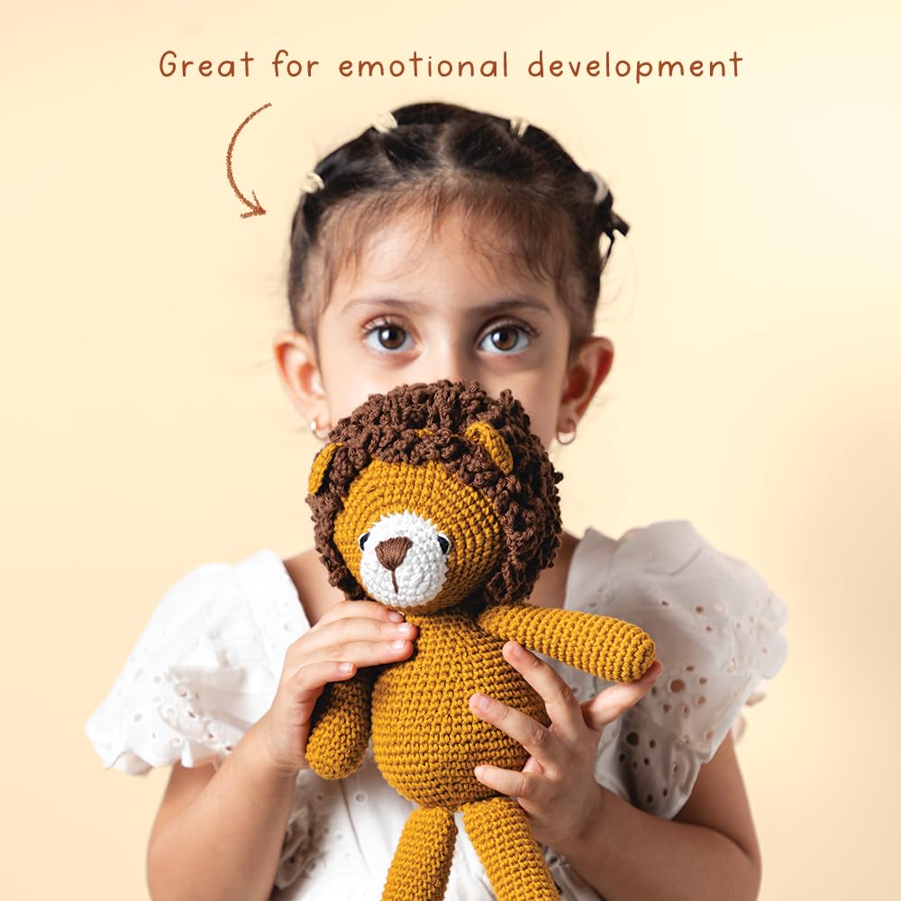 Gubbachhi Simha Soft Toy with Cream Pajama Gift Set | Crochet Toy and Muslin Pajama Combo | Gifting for Toddlers & Children | 100% Muslin Pajama Set | Birthday Gift | Toy for Gifting (3-4 Years) 2