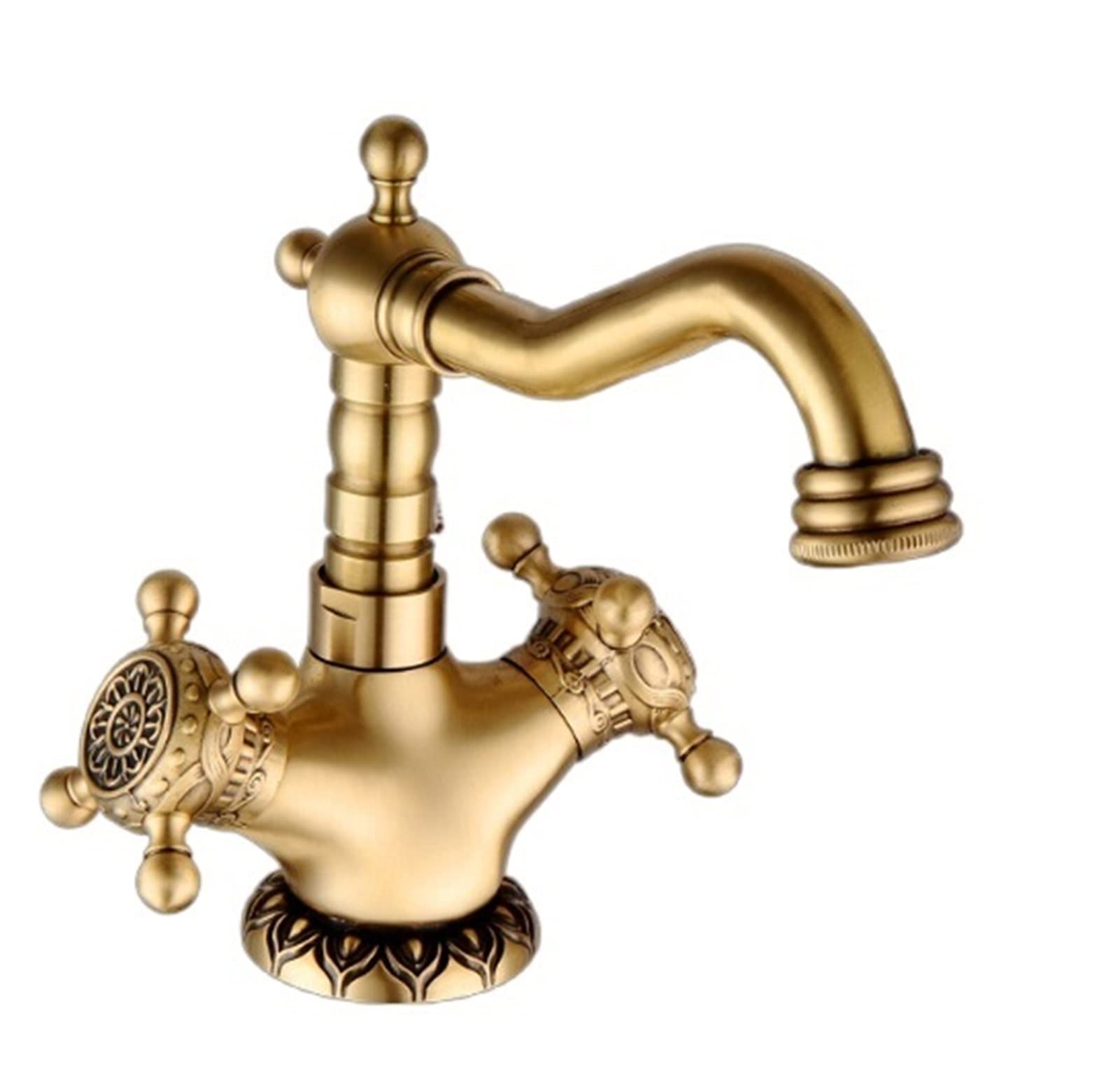 Elastyczny kran Obrotowy, Europejski styl Antique rzeźbione mosiężna bateria łazienkowa Hot and Cold Water Basin Faucet Pojedynczy uchwyt Tap