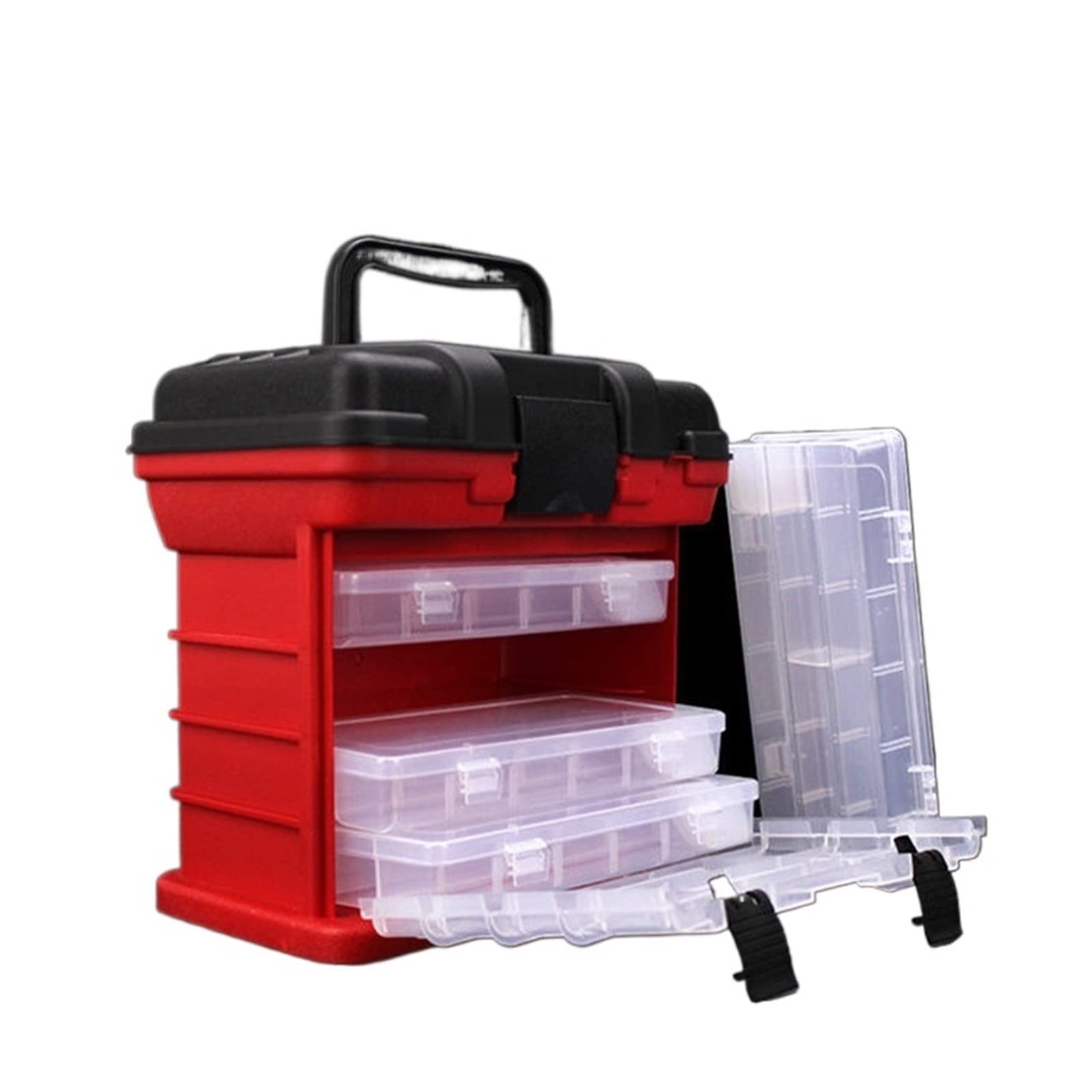 Scatola Porta-Attrezzi da Pesca a 4 Strati, Contenitore per Esche, Attrezzi da Pesca, Manico in plastica PP+ABS, ami, lenze, Custodia