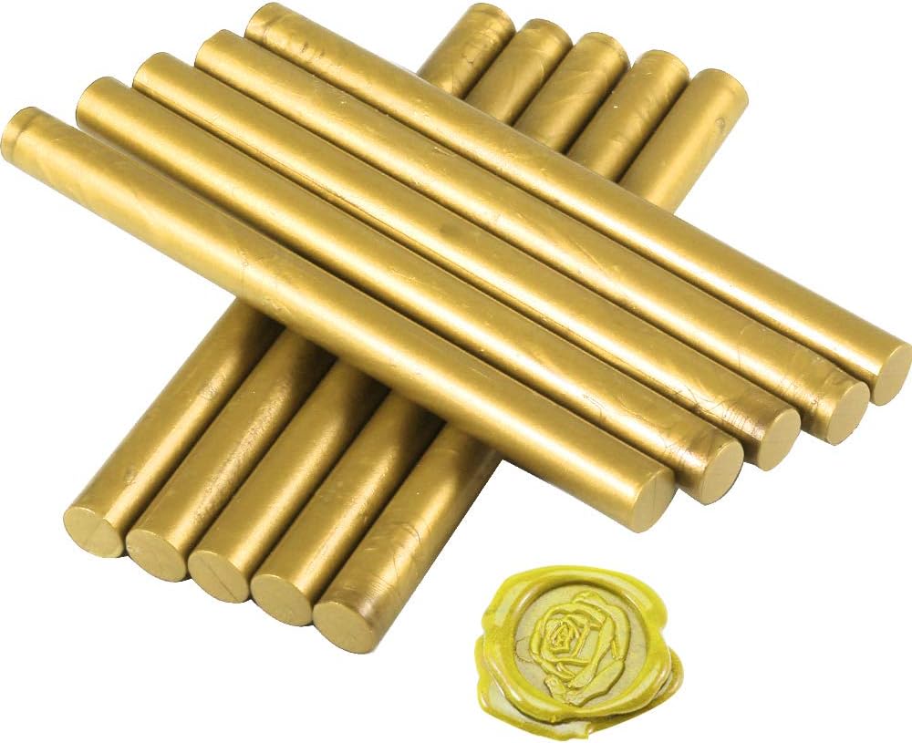 Sealing Wax Sticks, 10 Pcs Glue Gun Sealing Wax for Retro Vintage Wax Seal Stamp, Great for Wedding Invitations, Cards Letter Envelopes, Snail Mails, Wine Packages, Gift Ideas (Gold)
