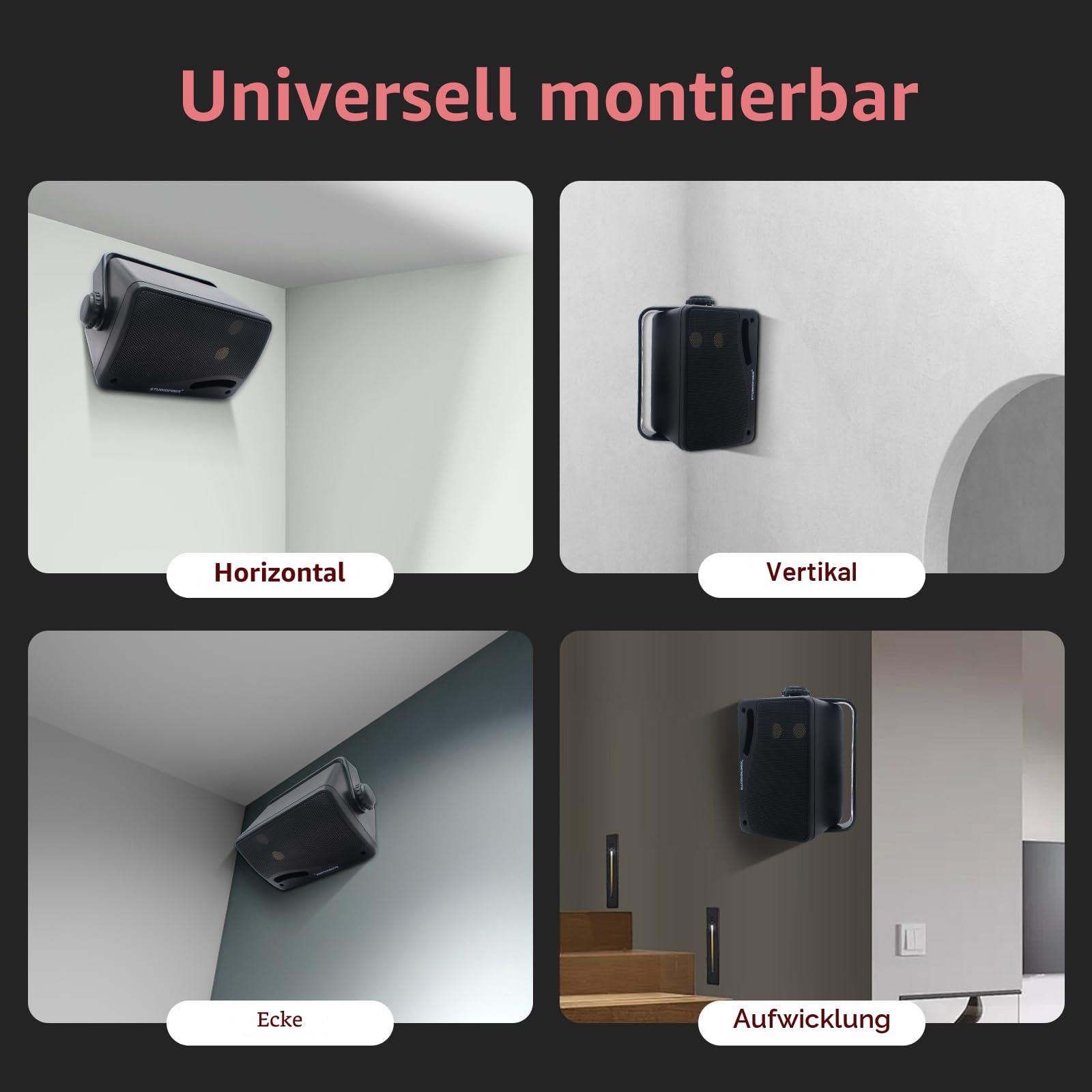 STUDIOFINIX Kabelgebundene Outdoor-Bluetooth-Lautsprecher -3,5 Zoll Paar 3-Wege 200W, Wandhalterung wasserdicht Marine-Lautsprecher, Heavy Duty Grill, geeignet für Haus, Boot, Terrasse（Schwarz）