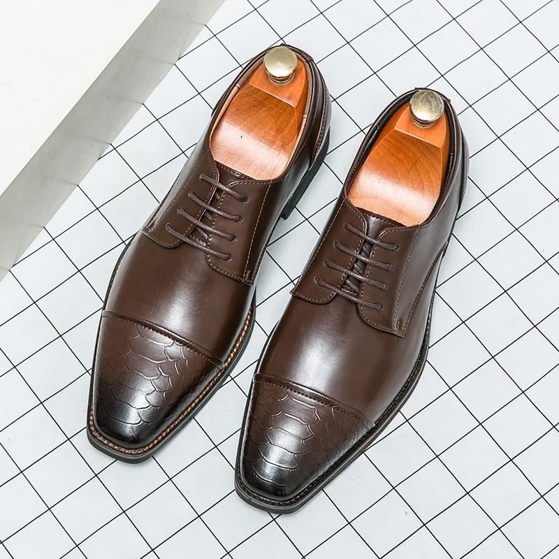 Men's Fashion Classic Pointed Toe Lace Up Low Top Leather Dress Shoes Genuine Leather Oxfords Comfort Wide Pointed Toe Non-Slip Dress Shoes3
