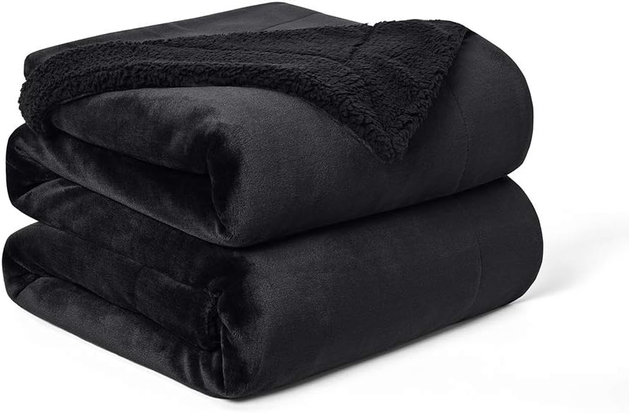 Walensee Sherpa Fleece Blanket (Queen Size 90”x90” Black) Plush Throw Fuzzy Super Soft Reversible Microfiber Flannel Blankets for Couch, Bed, Sofa Ultra Luxurious Warm and Cozy for All Seasons