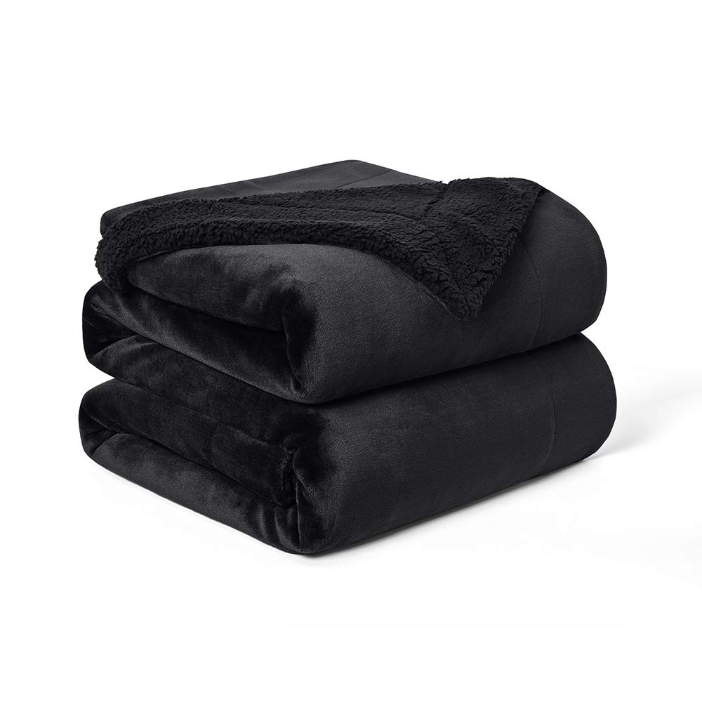 Walensee Sherpa Fleece Blanket (King Size 108”x90” Black) Plush Throw Fuzzy Super Soft Reversible Microfiber Flannel Blankets for Couch, Bed, Sofa