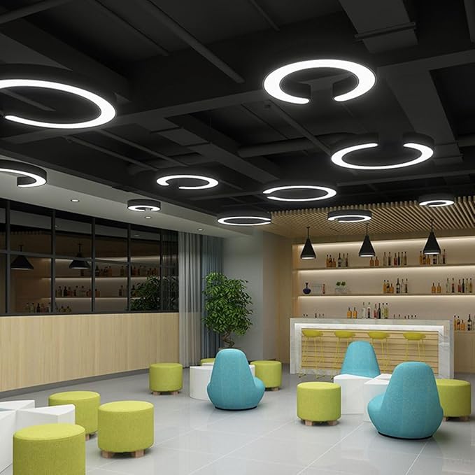 Bellastein LED Industriële Stijl Plafond Licht Halfronde Conferentiezaal Hanger Licht 6000K Hoogte Verstelbare Receptie Hanger Lamp Creatieve Kantoor Hanger Licht (Zwart, L100cm) photo 3