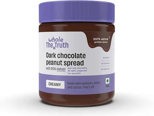 The Whole Truth - Dark Chocolate Peanut Spread | 325 g | Creamy | No Artificial Sweeteners | Gluten Free | No Preservative...