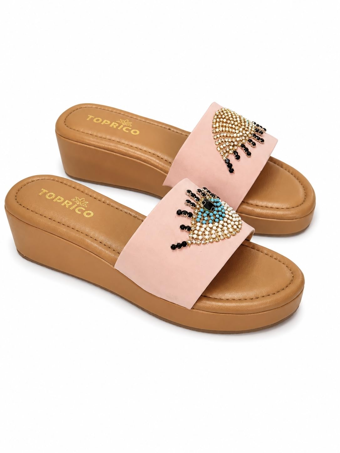Women Embroidered Wedge Platform Heels Sandals Cushion soft | EVIL EYE HEELS-image-27
