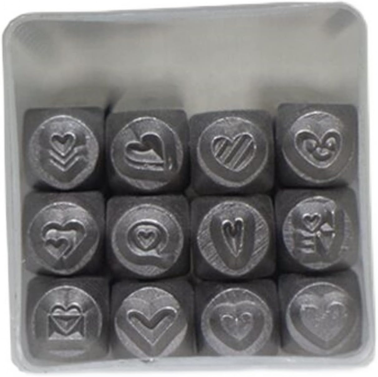 Heart Impress Steel Design Embossed Stamp Hand Punch Imprint Tool Fo Metal, Jewelry, Leather, Wood,Jewelry Craft, 3mm 1/8",12 Pattern