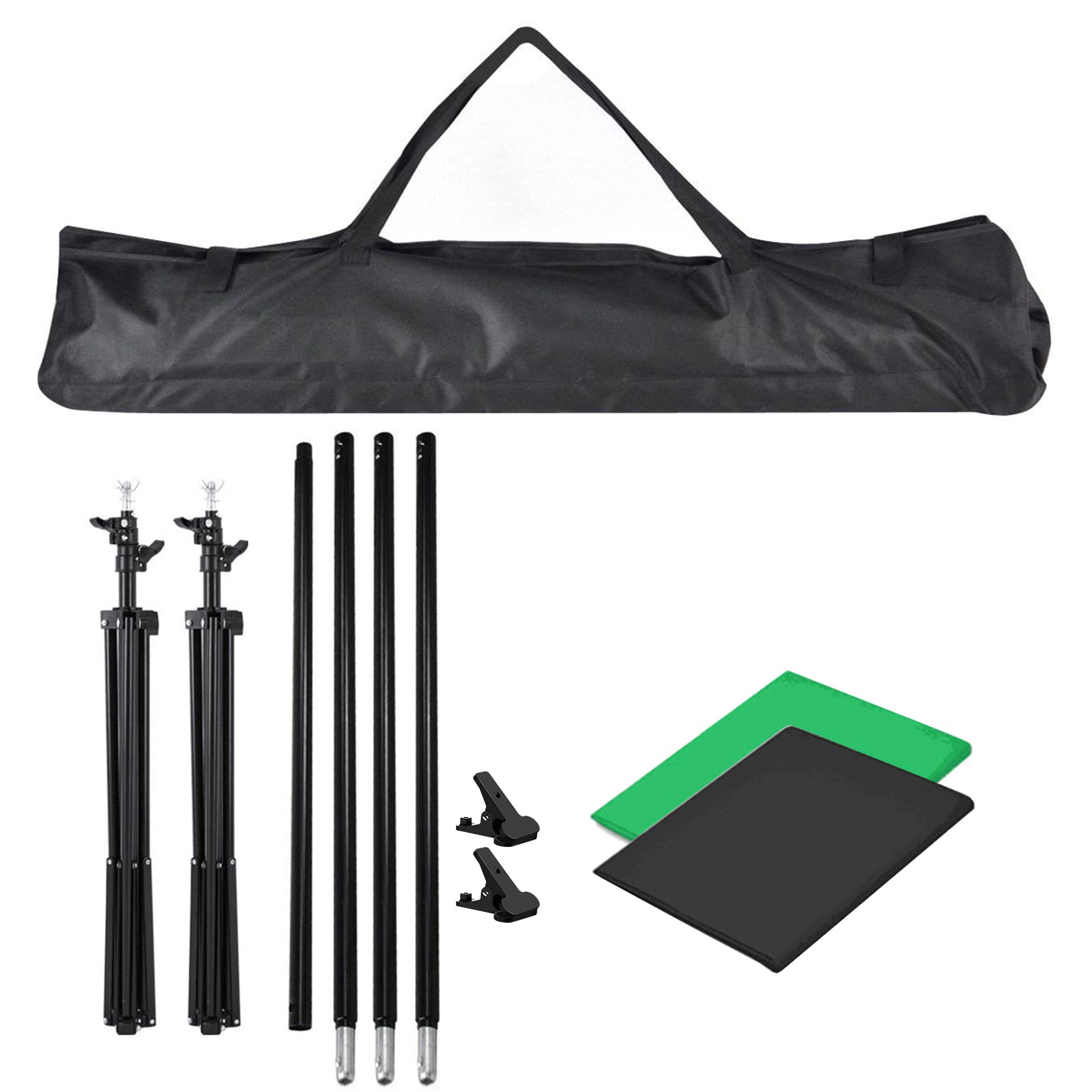 Photo Studio - Kit di Supporto per Sfondo Fotografico 2 x 3 m, con Fondali Neri Verdi, Morsetti e Borsa per il Trasporto, Supporto per Sfondi Foto per Prodotti, Ritratti e Riprese Video