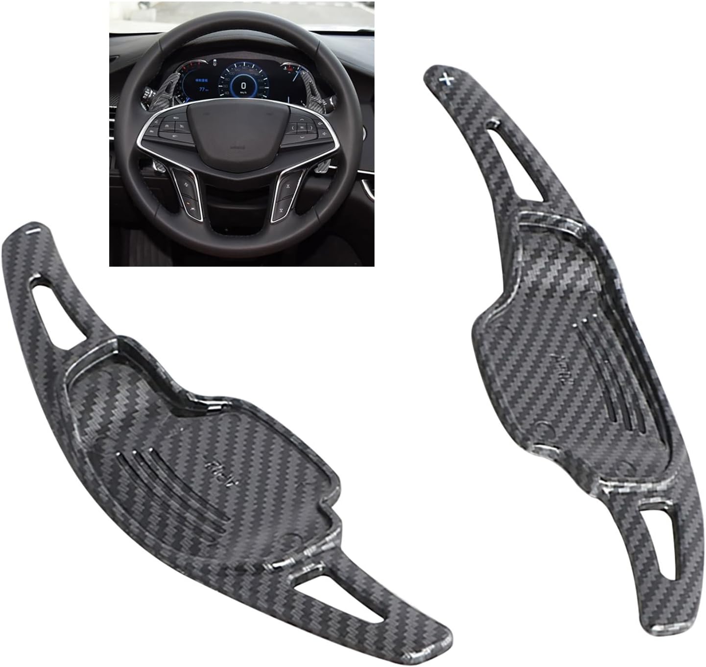 SANRILY ABS Steering Wheel Paddle Shifter Covers Fit for Chevy Chevrolet Camaro 2012-2015 Fit for Cadillac CT6 XT5 2016-2019 Paddle Shifter Extensions Accessories-Carbon Fiber Black 2 Pieces