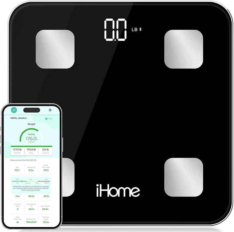 Digital Bluetooth Smart Scale for Body Weight, Weight Scale, Including BMI, Body Fat, Muscle Mass, Batteries Included (Black Smart Bluetooth)
