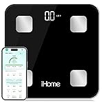 iHome Digital Bluetooth Smart Scale for Body Weight, Weight Scale, Including BMI, Body Fat, Muscle Mass, Batteries Included (Black Smart Bluetooth)