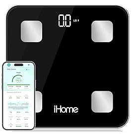iHome Digital Bluetooth Smart Scale for Body Weight, Weight Scale, Including BMI, Body Fat, Muscle Mass, Batteries Included (Black Smart Bluetooth)