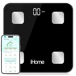 iHome Digital Bluetooth Smart Scale for Body Weight Weight Scale Including BMI Body Fat Muscle Mass Batteries Included