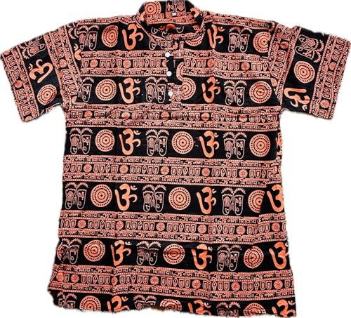 Image of THE MAKKI Trends - Om Printed Kurta for Men & Boys | Cotton Half Sleeve Mahadev Mahakal Kurta T-Shirt for Events, Festivals, and Religious Ceremonies (Regular)