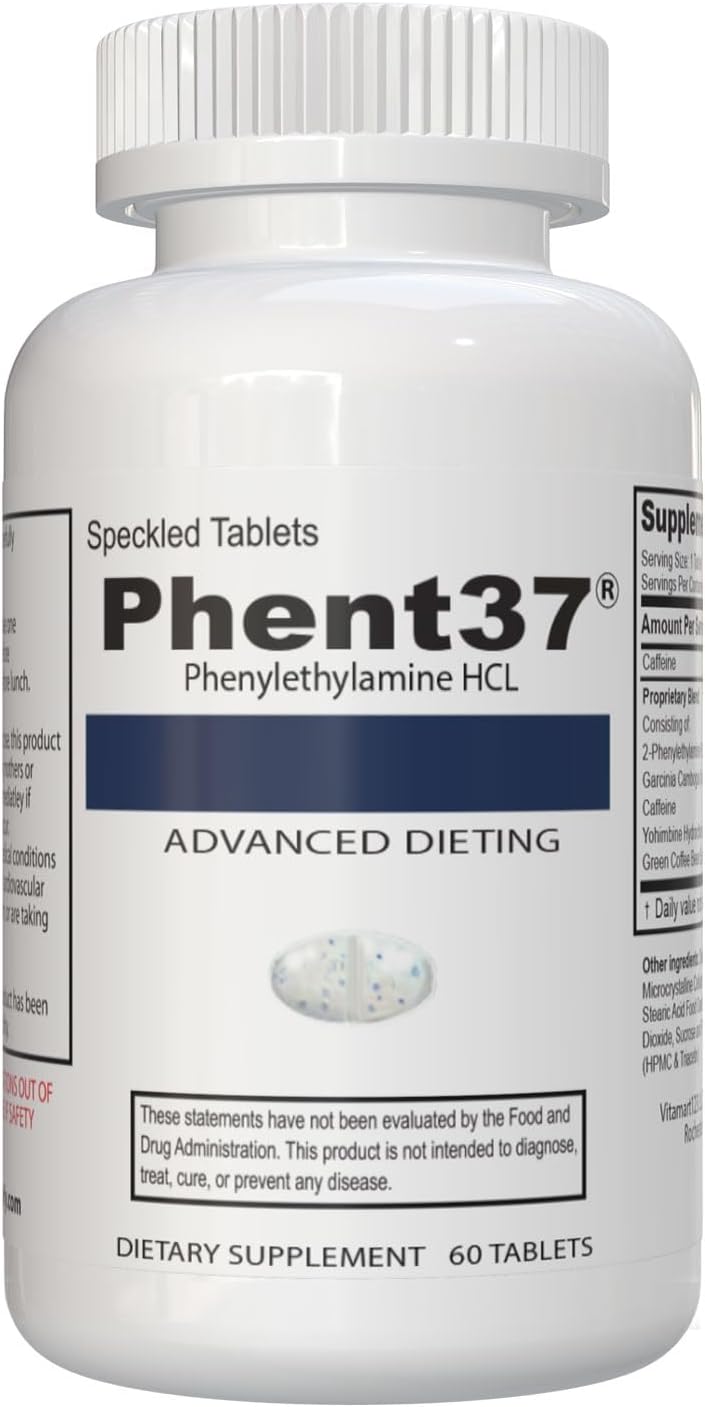 Phent37 (1 Bottle - 60 Tablets) phenylethylamine HCL - Advanced Dieting | Speckled Tablets - Dietary Supplement